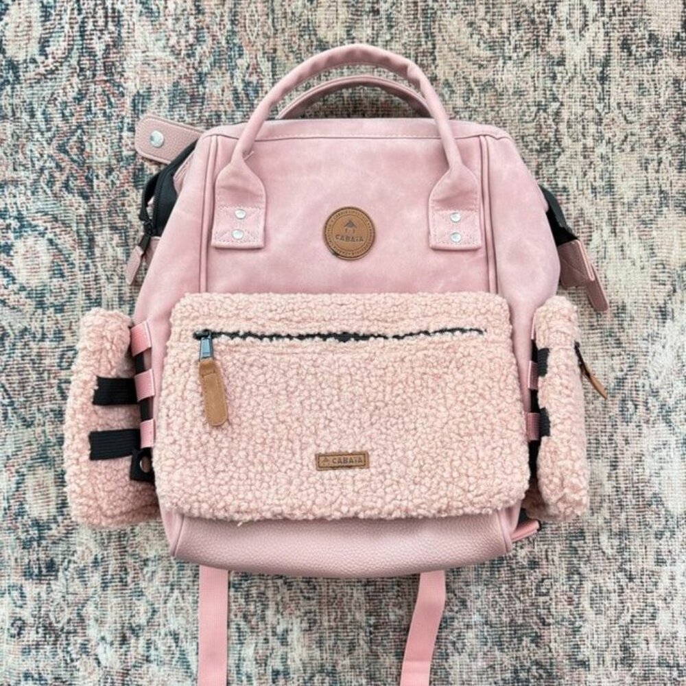 Cabaia Pink Suede Adventurer Travel Backpack W/ Extra Pockets